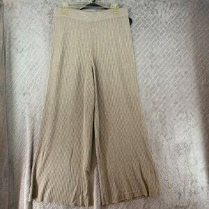 The Drop Womans Large Pants Beige Ribbed Wide Leg High Rise Pull On Relaxed